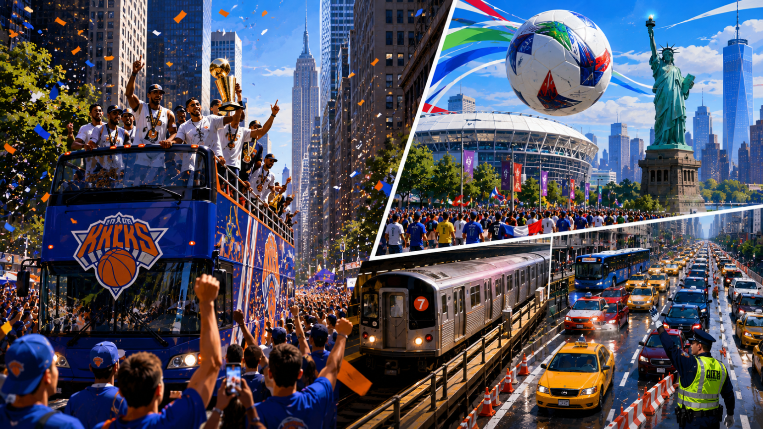 The New York Knicks coronation parade is tomorrow, and the impact of World Cup matches on traffic and transportation in the city continues