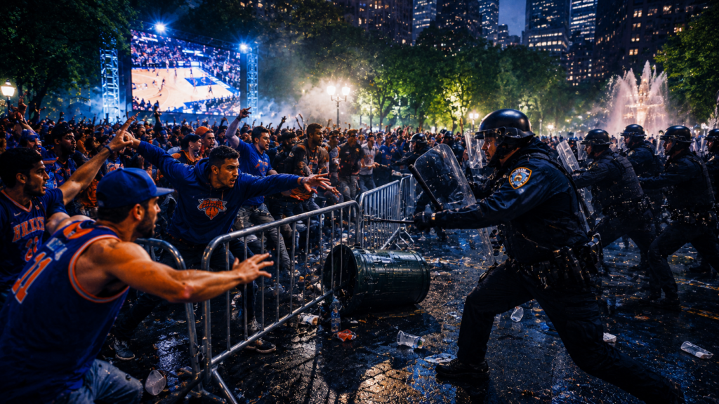 Clashes Between Fans and Police in Bryant Park