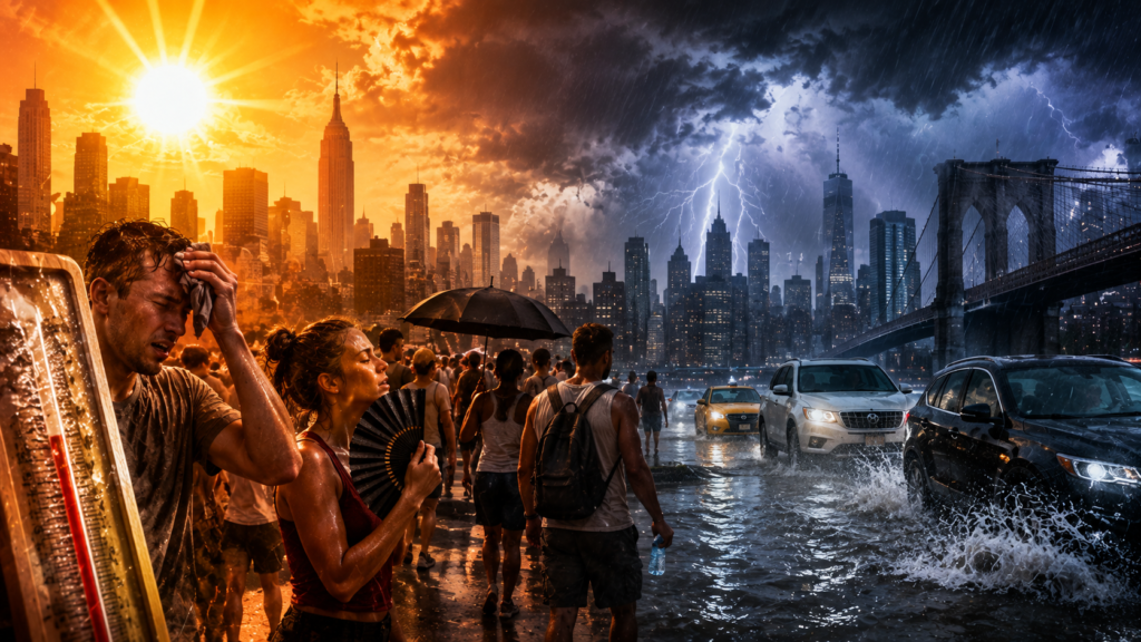 Extreme Heat and Humidity Grip New York as Storm and Flash-Flood Risks Rise