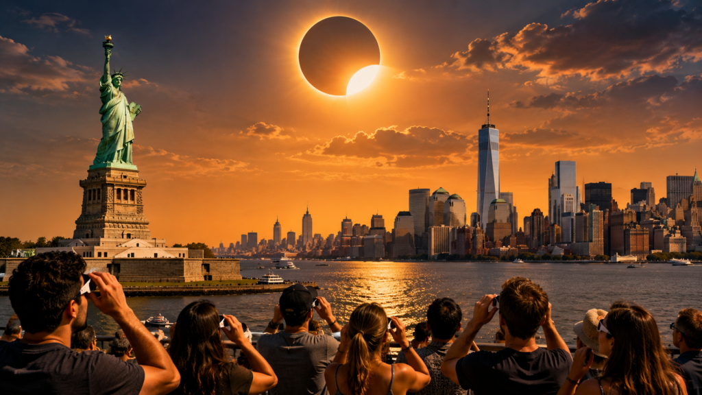 New York Watches Partial Solar Eclipse Today as Rare Celestial Event Crosses Northern Hemisphere