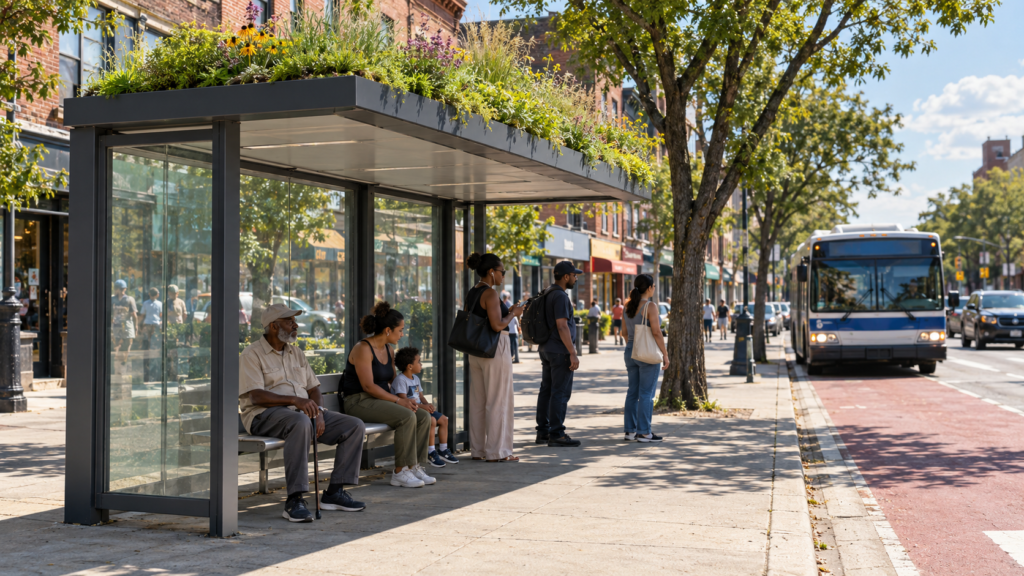 New York Unveils Its First Bus Shelter With a Cooling Green Roof in Brownsville